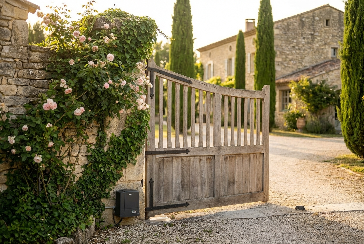 Portail bois avec moteur discret